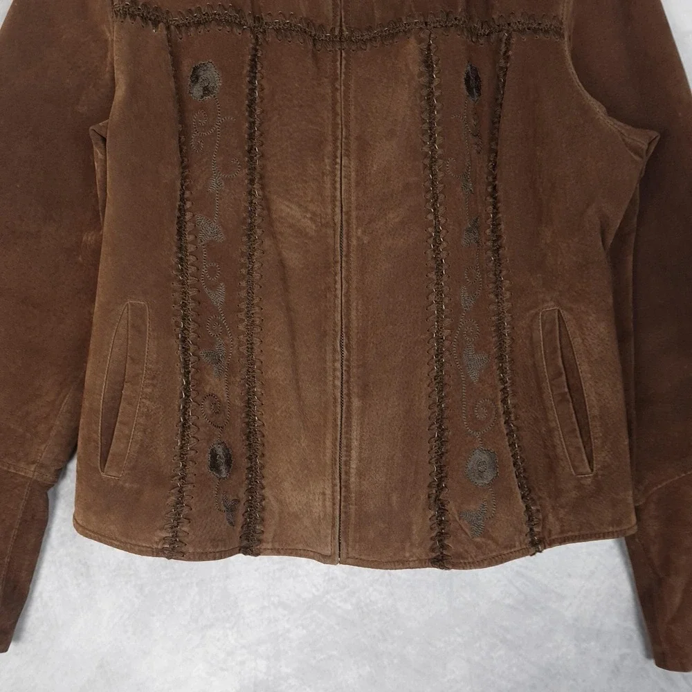 Vintage Y2K Mudd Suede Jacket Womens Large Brown Floral Embroidered Festival - Picture 6 of 16